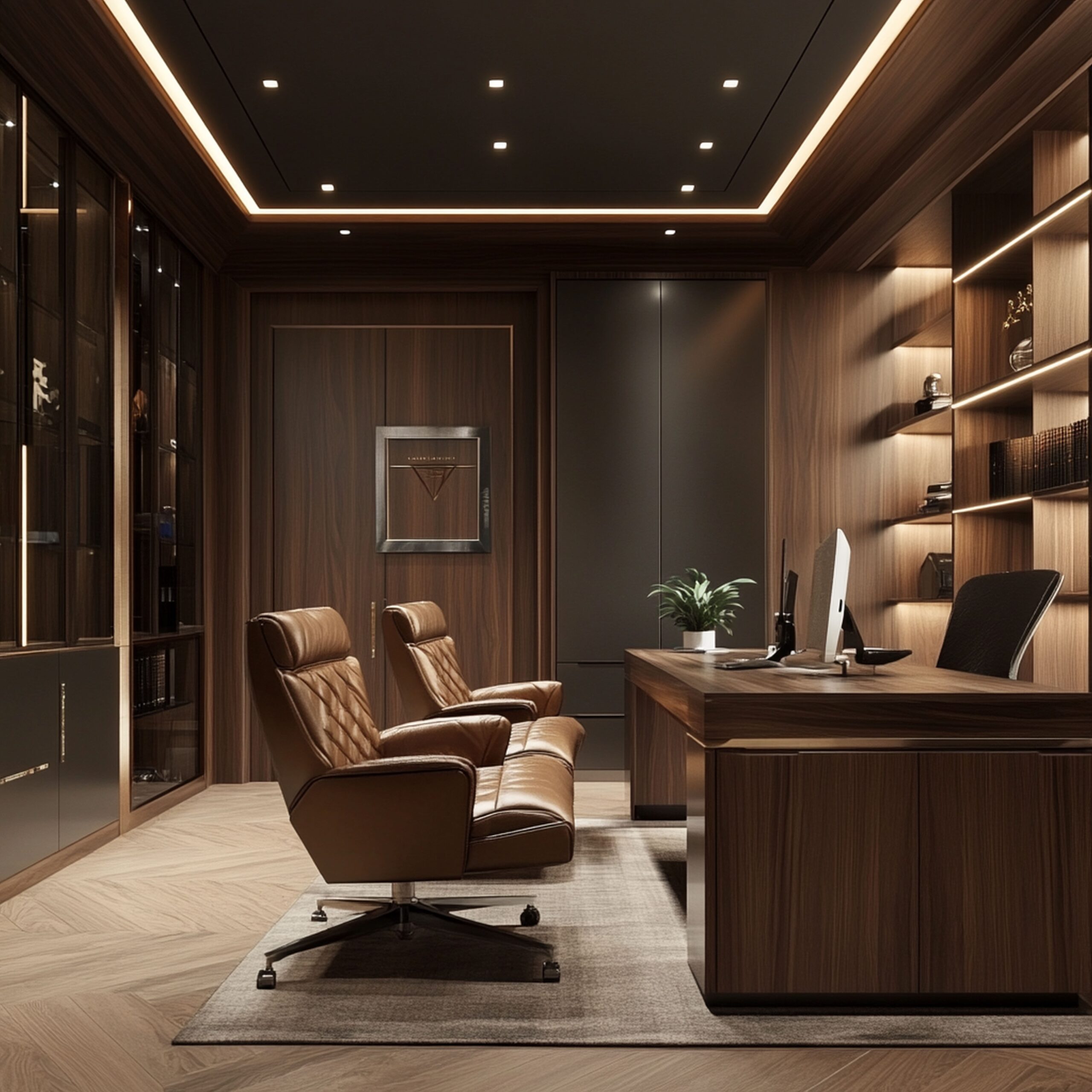 modern open space office interior with furniture