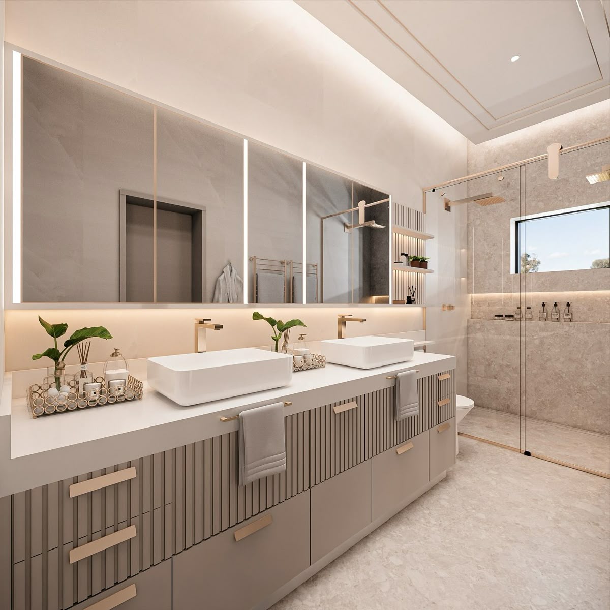 Transforme seu banheiro master em Alphaville com móveis planejados. Crie um spa urbano com design exclusivo e funcionalidade que valorize seu imóvel.