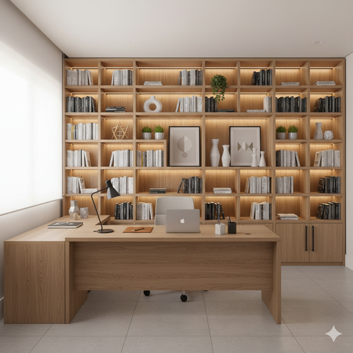 Crie um home office planejado em Sorocaba que une produtividade e design. Dicas de móveis planejados para um escritório de alto padrão.