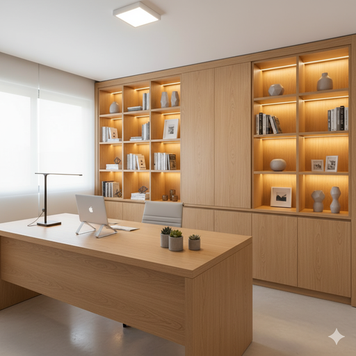 Crie um home office planejado em Sorocaba que une produtividade e design. Dicas de móveis planejados para um escritório de alto padrão.