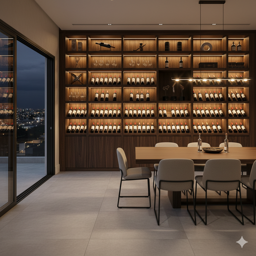 Crie sua adega planejada em Campinas com a Casa Finna. Descubra como ter sua coleção de vinhos em casa com requinte, design e funcionalidade.